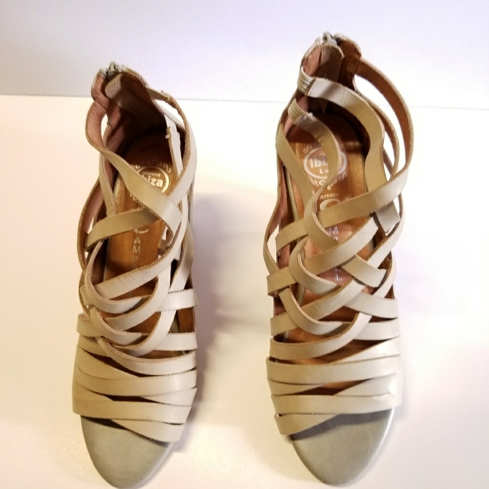 Jeffrey Campbell Grey leather strap wedges